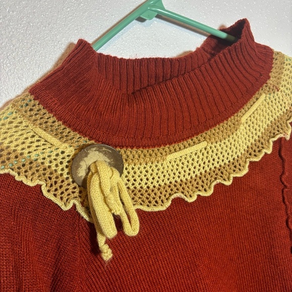MISSLOOK Red and Tan Cowl Neck Sweater - Picture 3 of 4